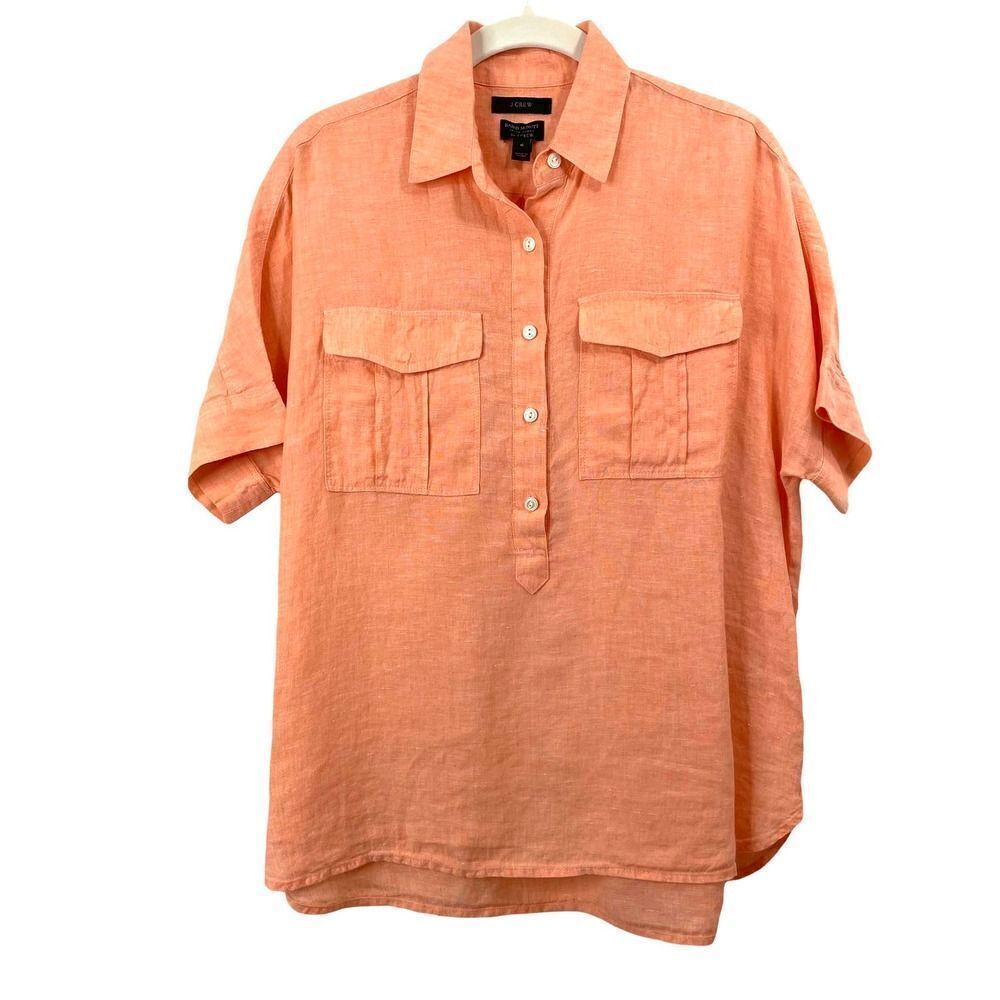 J. Crew Baird McNutt Irish linen boxy shirt top Size 4 orange collar